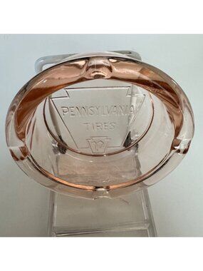Pennsylvania Tires Depression Glass Ashtray Pink Trinkets Jewelry Vintage